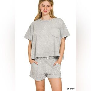 Zenana Halo Snow Washed Boxy Top & Shorts Set